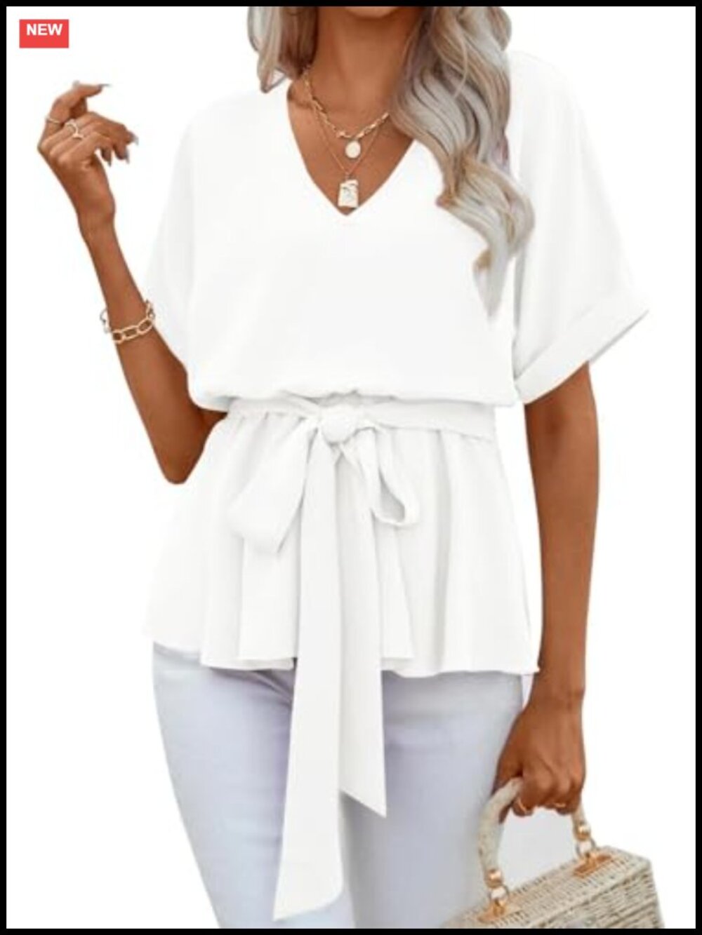 Women's V-Neck Peplum Blouse Soft Lightweight Short Sleeve T-Shirt